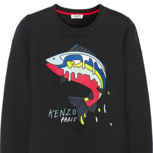 Kenzo Tops - KENZO Black Crew Neck Fish Sweatshirt S